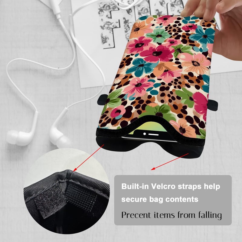 otilil Neoprene Cell Phone Sleeve Pouch Case Bag with Crossbody Strap Neck Lanyard for Women 7.1 X 3.9 in Floral Pattern - Image 3